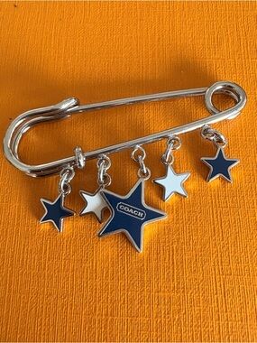 Coach Kids Silver Star Safety Pin Charm with Navy and White Stars